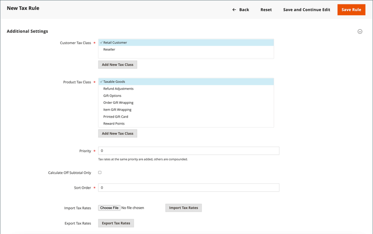 Configuration des classes de taxe de produit