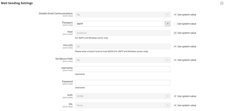 Configuration avancée - Paramètres d'envoi de courrier