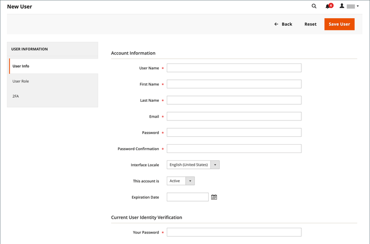 Informations sur le compte utilisateur