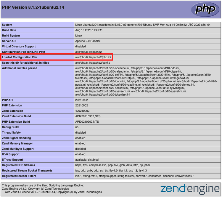 Page d’informations PHP