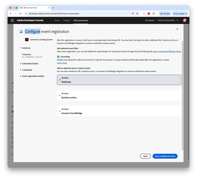 Valeur par défaut du client API de journalisation sélectionnée dans l’écran de fin de l’enregistrement de l’événement