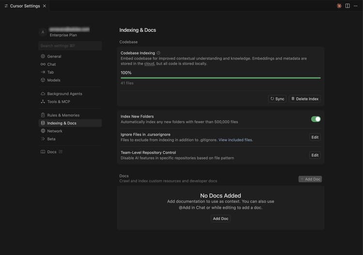 Indexation du curseur et paramètres des documents avec la liste de documentation vide