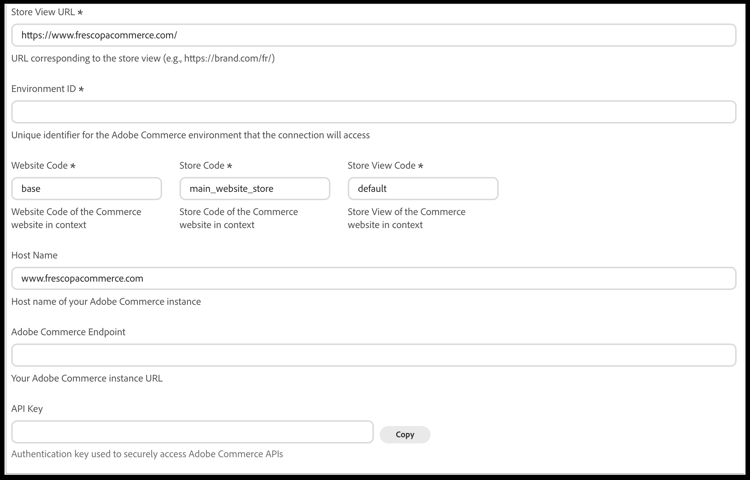 Commerce dans l’onglet Configuration du client