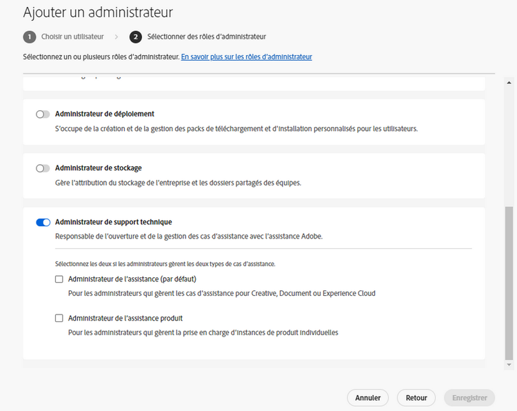 Modification des droits d’administrateur