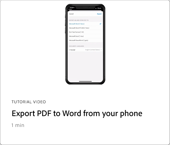 Export PDF de Word à partir de votre téléphone
