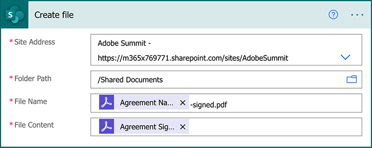 Capture d’écran de la configuration des paramètres SharePoint