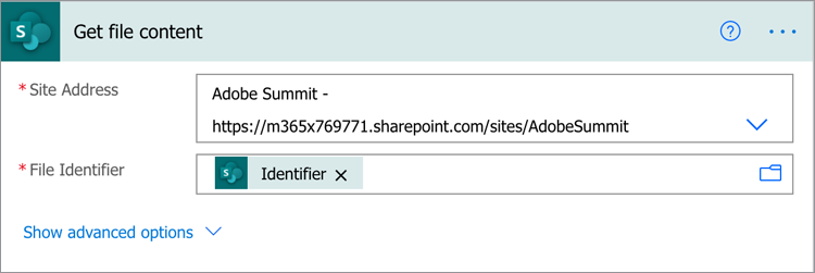 Capture décran de la configuration Obtenir le contenu du fichier