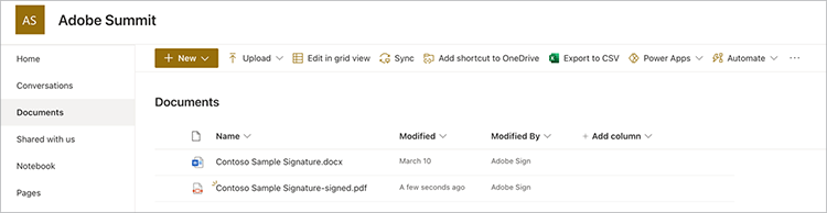 Capture décran du dossier SharePoint