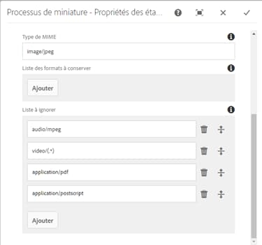 Configuration pour ignorer le traitement des miniatures pour un format d’image