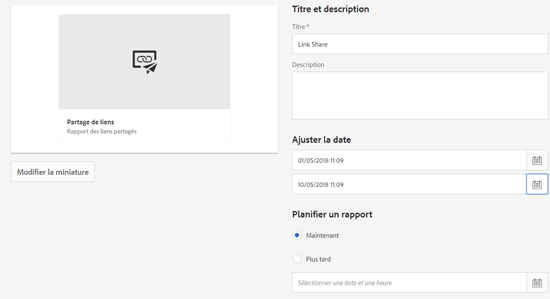 Page Détails du rapport Partage de liens