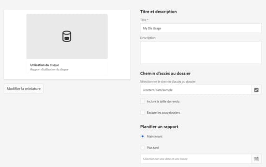 Page Détails du rapport Utilisation du disque