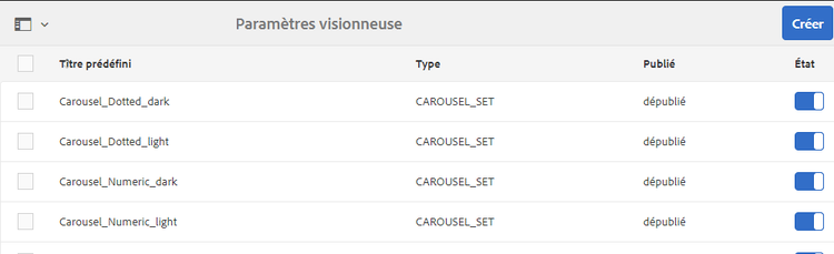 paramètres prédéfinis de visionneuse