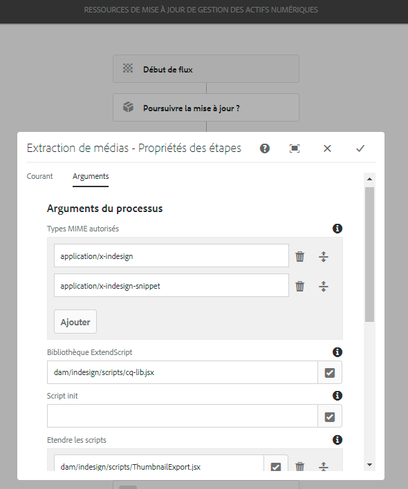 Chemins ExtendScript dans les arguments du processus Extraction de médias