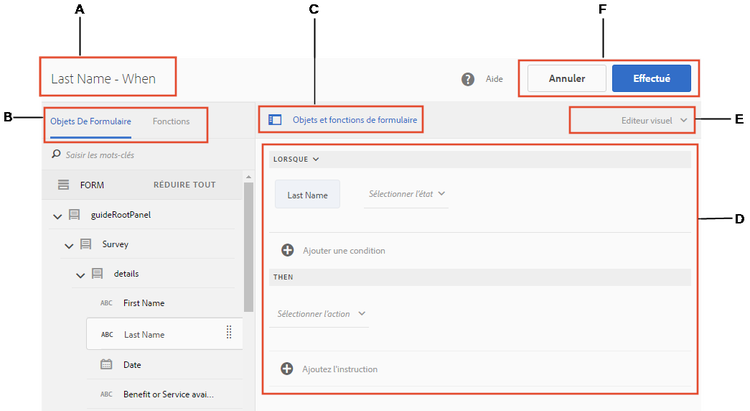 Interface utilisateur de l’éditeur de règles