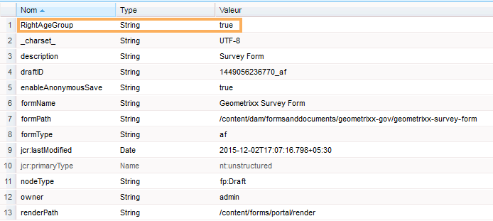 entrée de métadonnées