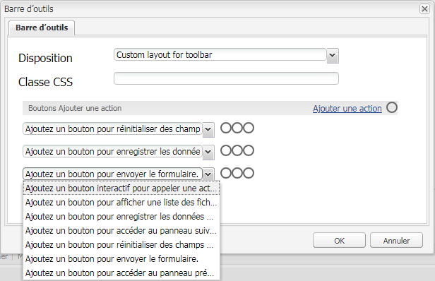 Actions de barre d’outils par défaut