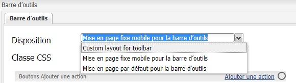 Liste des mises en page de barre d’outils