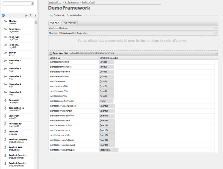 Mappage de variables AEM avec des variables Adobe Analytics