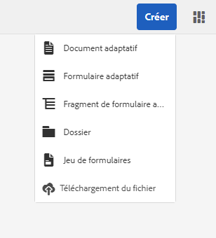 Fichiers de l’option de stockage local dans l’onglet Créer