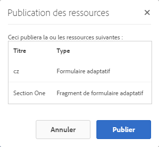 Boîte de dialogue de confirmation comprenant l’ensemble des ressources et des éléments connexes