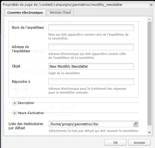 Boîte de dialogue Propriétés de la page