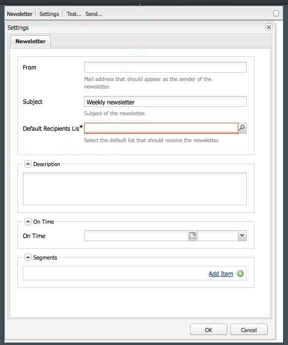 Modification des paramètres de newsletter