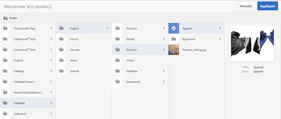 Sélectionner le dossier auquel appliquer le schéma de métadonnées