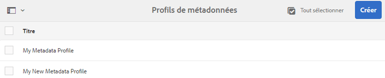 Une copie du profil de métadonnées ajouté à la page Profils de métadonnées