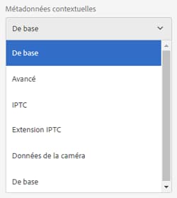 Composant de métadonnées contextuelles répertoriant les onglets des propriétés des ressources