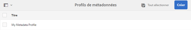 Profil de métadonnées ajouté à la page Profils de métadonnées