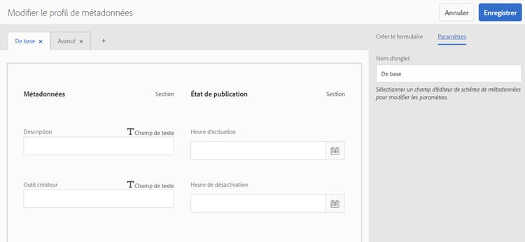 Modification d’un formulaire de métadonnées
