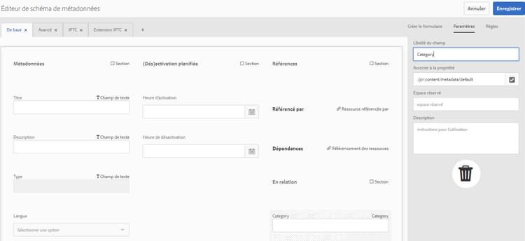 Champ de texte ajouté à l’éditeur de formulaire de schéma de métadonnées