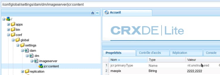 Configuration du serveur d’images dans CRXDE Lite