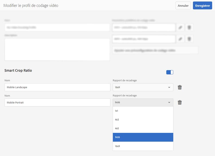 Modification d’un profil de codage vidéo avec le recadrage intelligent