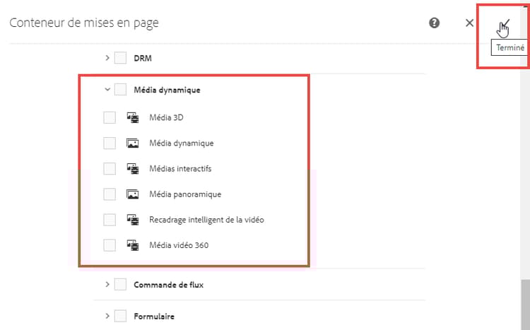 Liste de composants Dynamic Media