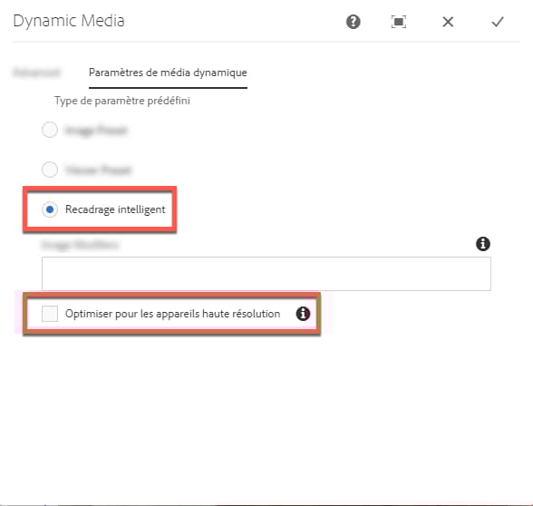 Paramètre de ratio de pixels de périphérique pour le recadrage intelligent