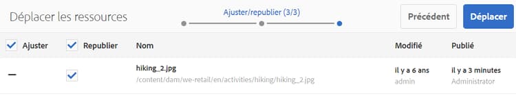 Vous pouvez republier une ressource déjà publiée lors de son déplacement.