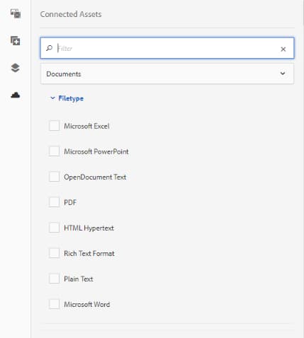 Options de filtrage des types de documents et des images lors de la recherche de fichiers sur DAM distant