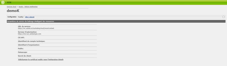 Représentation des paramètres créés pour le service de balisage intelligent