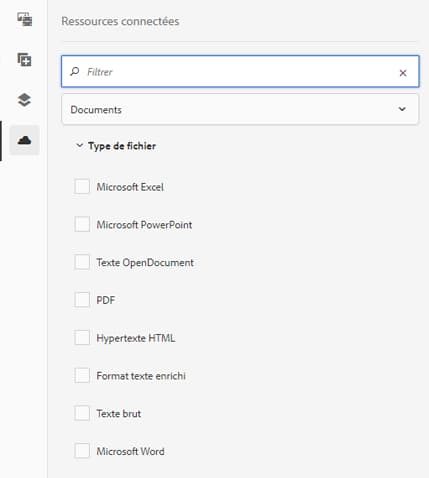 Options de filtrage des types de documents et des images lors de la recherche de fichiers sur DAM distant