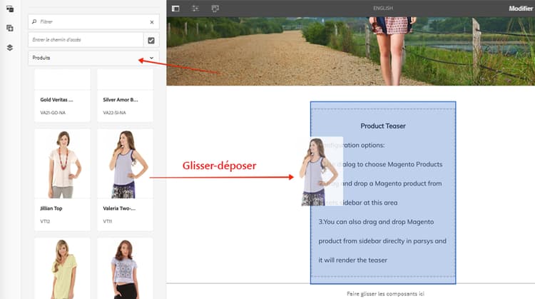 Faire glisser et déposer le teaser de produit
