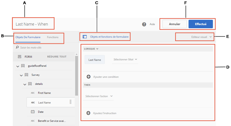 Interface utilisateur de l’éditeur de règles