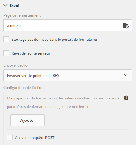 Configuration de l’action d’envoi