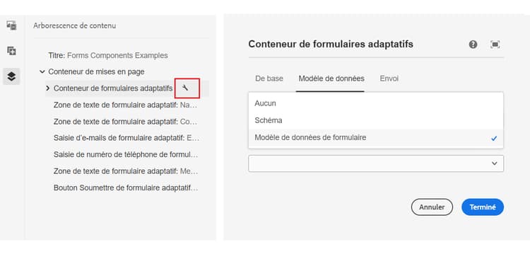 Conteneur de formulaires adaptatifs de modèle de données de formulaire