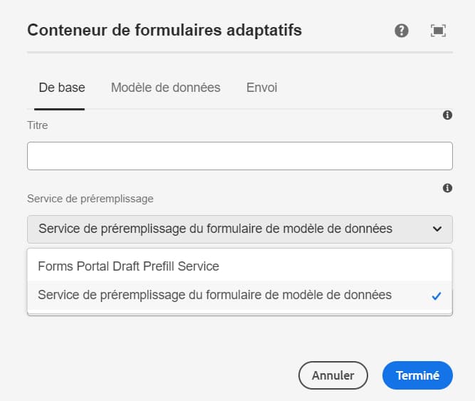 Service de préremplissage de formulaire de l’éditeur de page aem sites