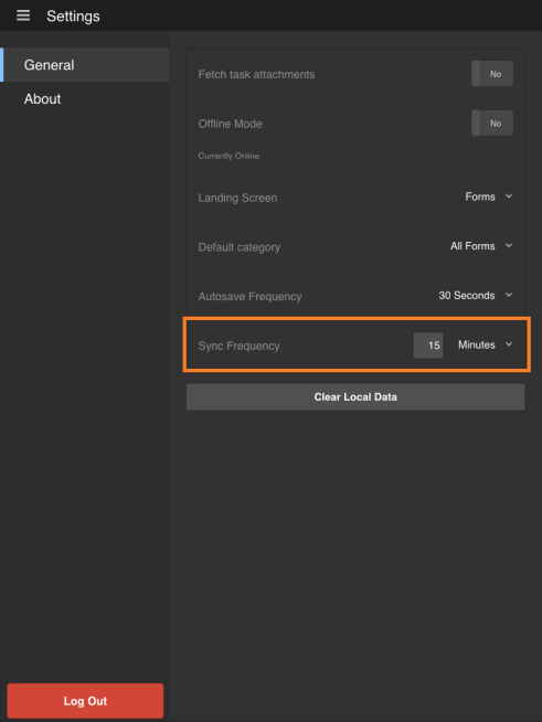 Paramètre de fréquence de synchronisation dans la fenêtre Paramètres généraux