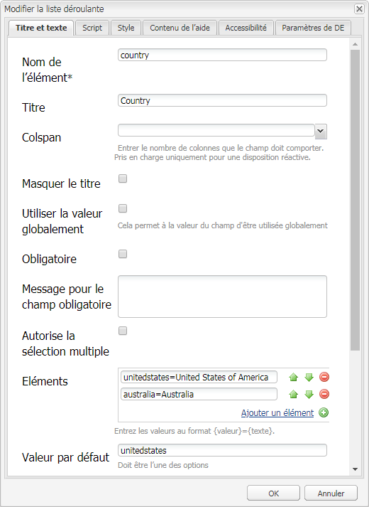 Ajout de noms de pays