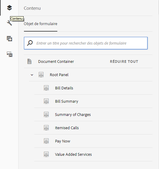 Arborescence de contenu pour tous les panneaux