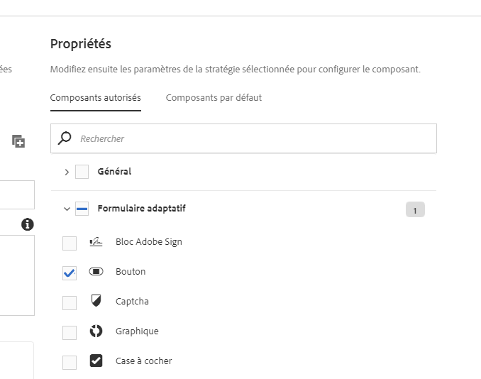 Composants autorisés