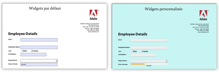Exemple d’un widget par défaut et d’un widget personnalisé